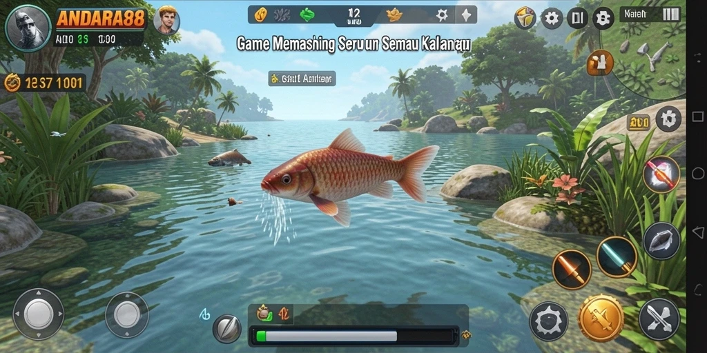 Tampilan gameplay ANDARA88 yang menarik saat menangkap ikan.