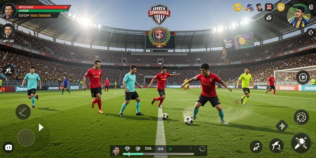 Tampilan gameplay seru dengan aksi sepak bola nyata.