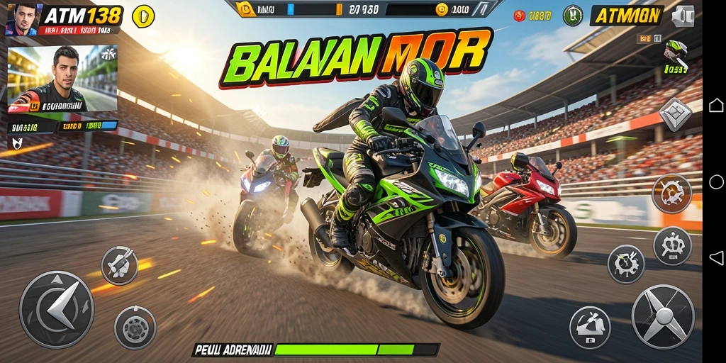 Gameplay mendebarkan dengan motor cepat dan trek menantang.