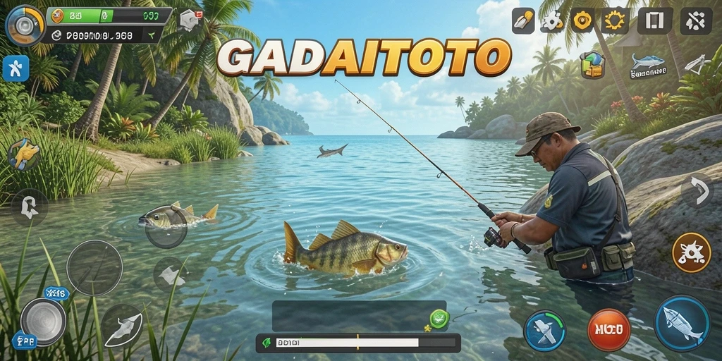 Gameplay GADAITOTO menampilkan momen menangkap ikan yang mendebarkan.