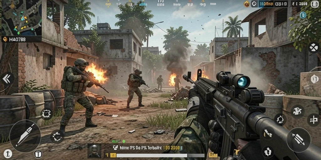 Screenshot gameplay HAO788 menampilkan aksi tembak-menembak yang intens dan grafis menawan.