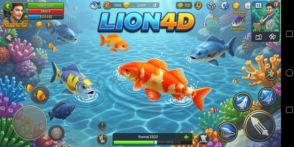 Tampilan gameplay seru dalam LION4D saat menangkap ikan.