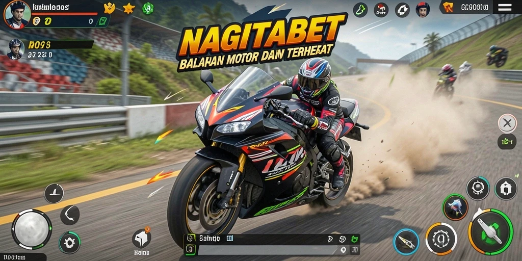 Gameplay NAGITABET yang menampilkan balapan motor yang seru dan mendebarkan.