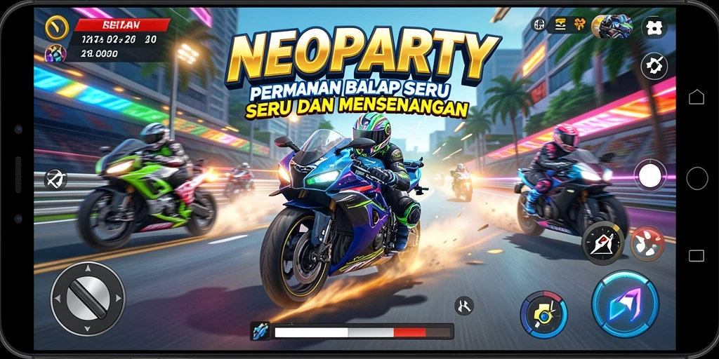 Tampilan gameplay NEOPARTY yang menegangkan dan seru.