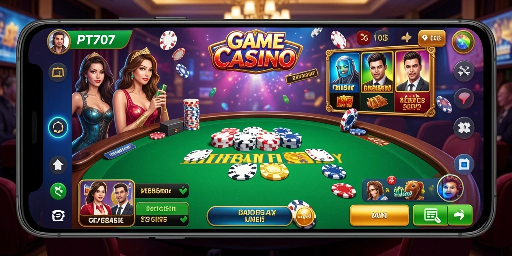 Screenshot gameplay PT707 menampilkan desain grafis menawan dan suasana kasino yang realistis.