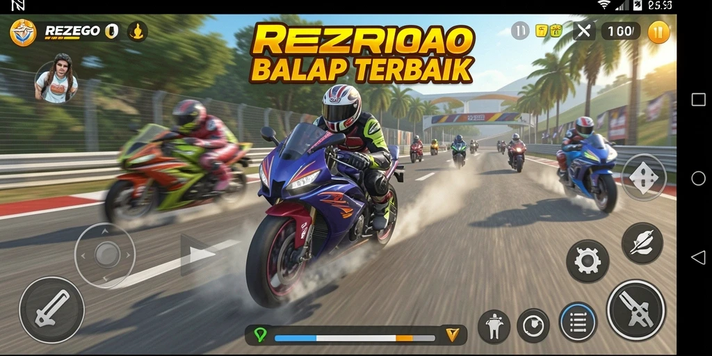 Tampilan gameplay seru balap motor di REZEGO.