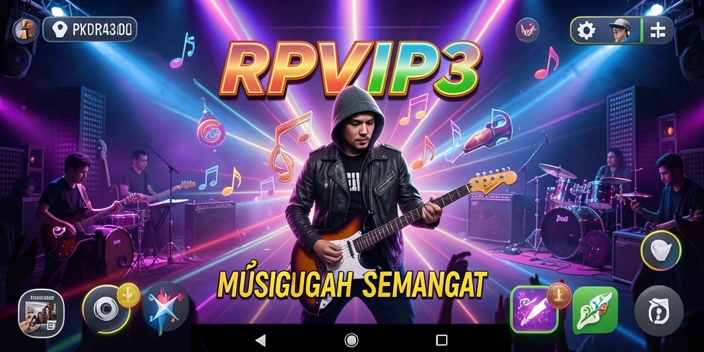 Tampilan gameplay RPVIP3 yang menampakkan interaksi musik yang dinamis.